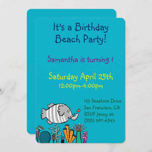 Invitation Belle scène de poisson éléphant avec corail (Devant / Derrière)