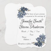 Invitation Belle simple bleu feuille mariage (Devant / Derrière)