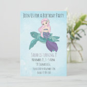 Invitation Belle sirène assise sur une tortue de mer (Debout devant)