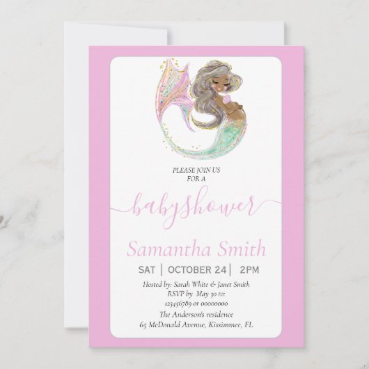 Invitation Belle Sirène Douce Naissance. Sous La Mer (Devant)