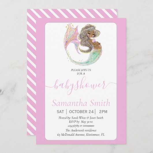 Invitation Belle Sirène Douce Nautique. Sous la mer (Devant / Derrière)