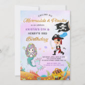 Invitation Belle Sirène & Pirate Sous La Mer Anniversaire (Devant)