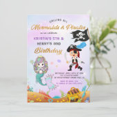 Invitation Belle Sirène & Pirate Sous La Mer Anniversaire (Debout devant)