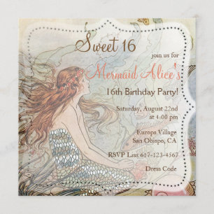 Invitation Belle Sirène Vintage Douce 16 Anniversaire Invitat