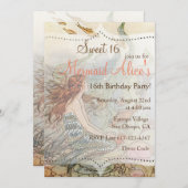 Invitation Belle Sirène Vintage Douce 16 Anniversaire Invitat (Devant / Derrière)