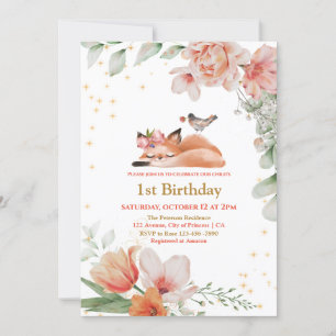 Invitation Belle Sleepy Fox Gold Parties scintillant 1er Anni