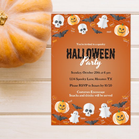 Invitation Belle soirée costume pour enfants ou traiter Hallo