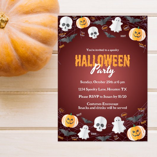 Invitation Belle soirée costume pour enfants ou traiter Hallo