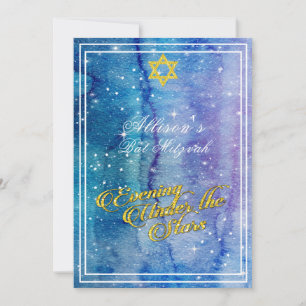 Invitation Belle Soirée sous le Bat mitzvah Star Gold,