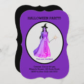 Invitation Belle sorcière d'Halloween en noir & violet (Devant / Derrière)