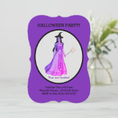 Invitation Belle sorcière d'Halloween en noir & violet (Debout devant)