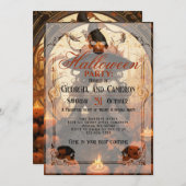 Invitation Belle sorcière en robe noire (Devant / Derrière)