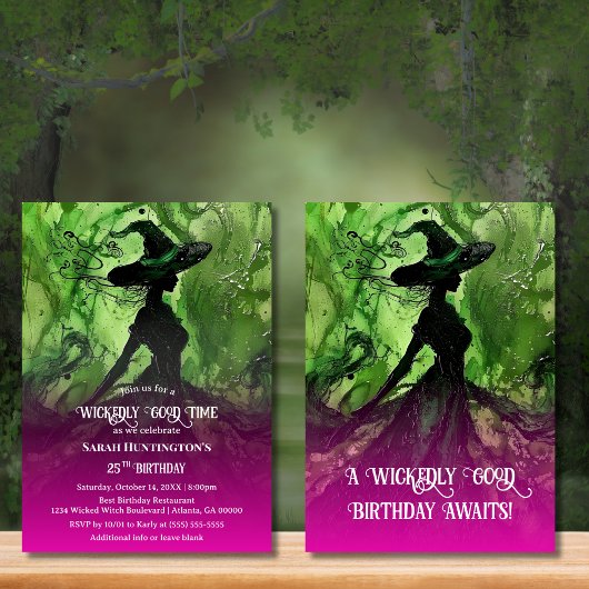 Invitation Belle Sorcière rose & vert N'importe quel âge Anni