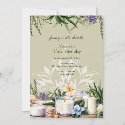 Invitation Belle spa fleur de lotus anniversaire (Devant)