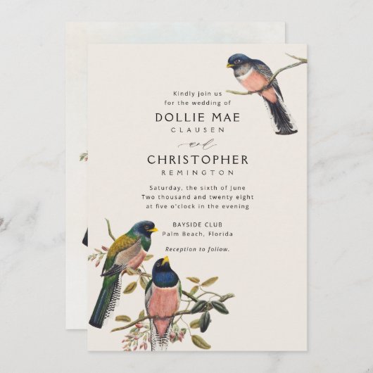 Invitation Belle suite d'invitation à la Birdie antique (Devant / Derrière)