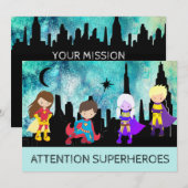 Invitation *~* Belle SUPERHEROS Anniversaire de enfant Party (Devant / Derrière)