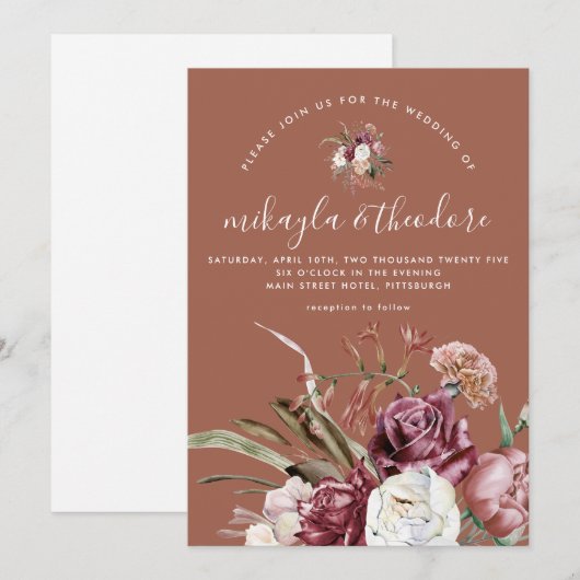 Invitation Belle Terracotta Boho Floral (Devant / Derrière)