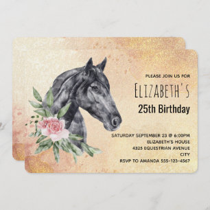 Invitation Belle tête de cheval en aquarelle Anniversaire