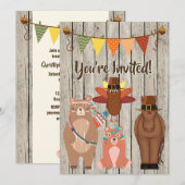 Invitation Belle Thanksgiving Animaux et Turquie 1er annivers (Devant / Derrière)