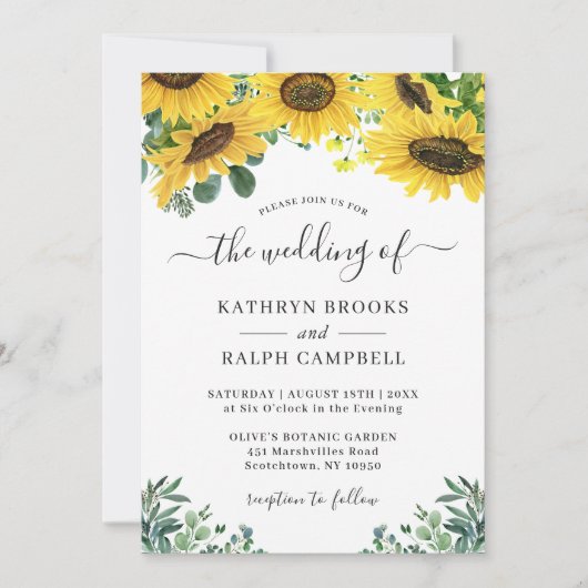 Invitation Belle tournesol Eucalyptus Mariage de verdure (Devant)