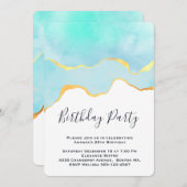 Invitation Belle Tropical Vert avec Frontière Or Anniversaire (Devant / Derrière)