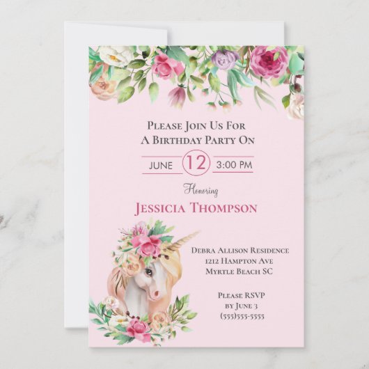 Invitation Belle Unicorn Anniversaire (Devant)