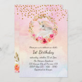 Invitation Belle Unicorne Aquarelle Florale 1er Anniversaire  (Devant / Derrière)