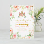 Invitation Belle Unicorne Face Aquarelle 1er Anniversaire (Debout devant)