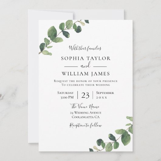 Invitation Belle verdure : Aquarelle Mariage feuille (Devant)