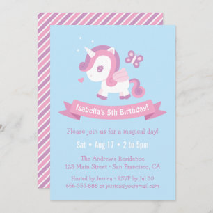 Invitation Belle Voler Magique Unicorn Girls Anniversaire