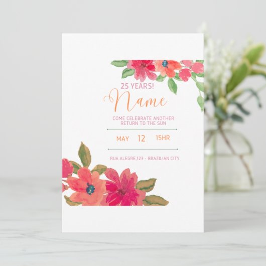 Invitation Belles et délicates fleurs rouges (Debout devant)