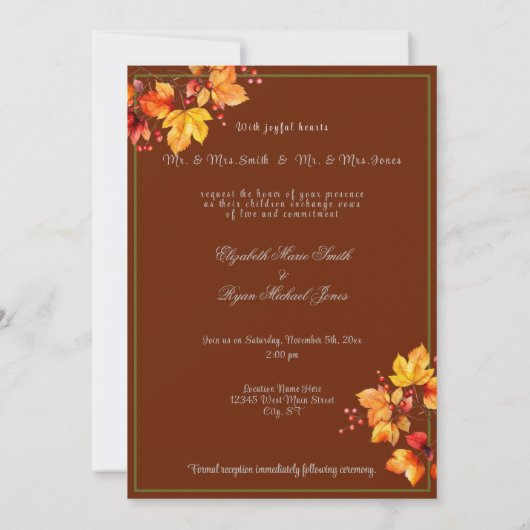 Invitation Belles feuilles d'automne et baies Mariage d'autom (Dos)