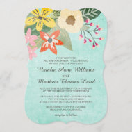 Invitation Belles fleurs Aquarelle Mariage floral / Aqua