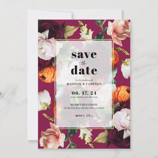 Invitation Belles Fleurs Arrière - plans Mariage Enregistrer  (Devant)