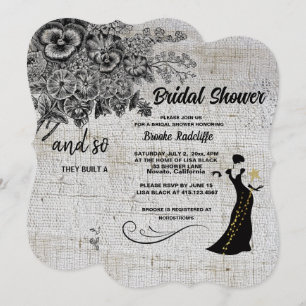 Invitation Belles fleurs artistiques noires/grises