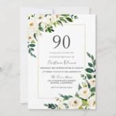 Invitation Belles fleurs blanches avec cadre 90e anniversaire (Devant)