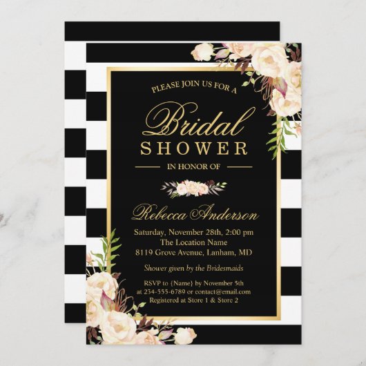 Invitation Belles fleurs blanches d'ivoire Fête des mariées d (Devant / Derrière)