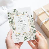 Invitation Belles fleurs blanches et or | Baptême