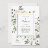 Invitation Belles fleurs blanches et or | Baptême (Devant)