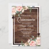 Invitation Belles fleurs blanches et Quinceanera en bois rust (Devant)