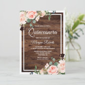 Invitation Belles fleurs blanches et Quinceanera en bois rust (Debout devant)