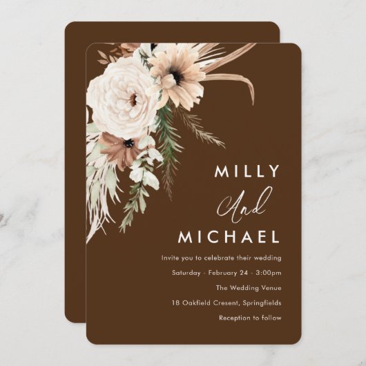 Invitation Belles fleurs de Boho Mariage de automne d'été (Devant / Derrière)