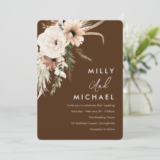 Invitation Belles fleurs de Boho Mariage de automne d'été (Debout devant)