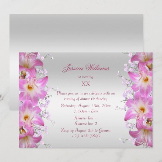 Invitation Belles Fleurs de Lis Belladone Anniversaire (Devant / Derrière)