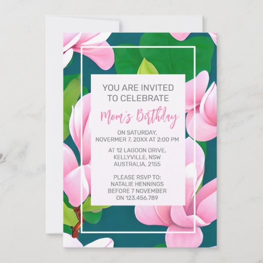 Invitation Belles fleurs de Magnolia rose (Devant)
