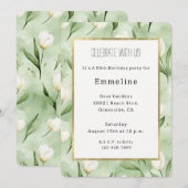 Invitation Belles fleurs de tulipe blanches et vertes pour an (Devant / Derrière)