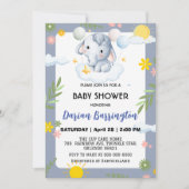 Invitation Belles fleurs d'éléphants baby shower enfants garç (Devant)