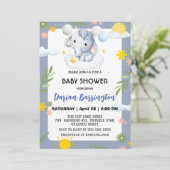 Invitation Belles fleurs d'éléphants baby shower enfants garç (Debout devant)