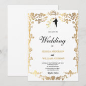 Invitation Belles fleurs dorées décorent le mariage (Devant / Derrière)