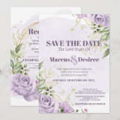 Invitation Belles fleurs et feuillage violets | Aquarelle (Devant / Derrière)